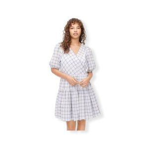 J. Crew Cotton Poplin Wrap Dress Puff Sleeves In Plaid Small Tall